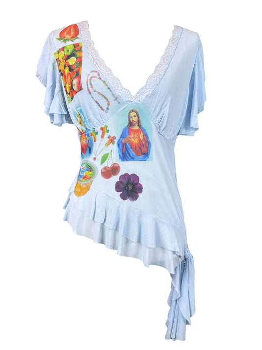 JESUS FRUIT SALAD BLUE TOP - L/XL