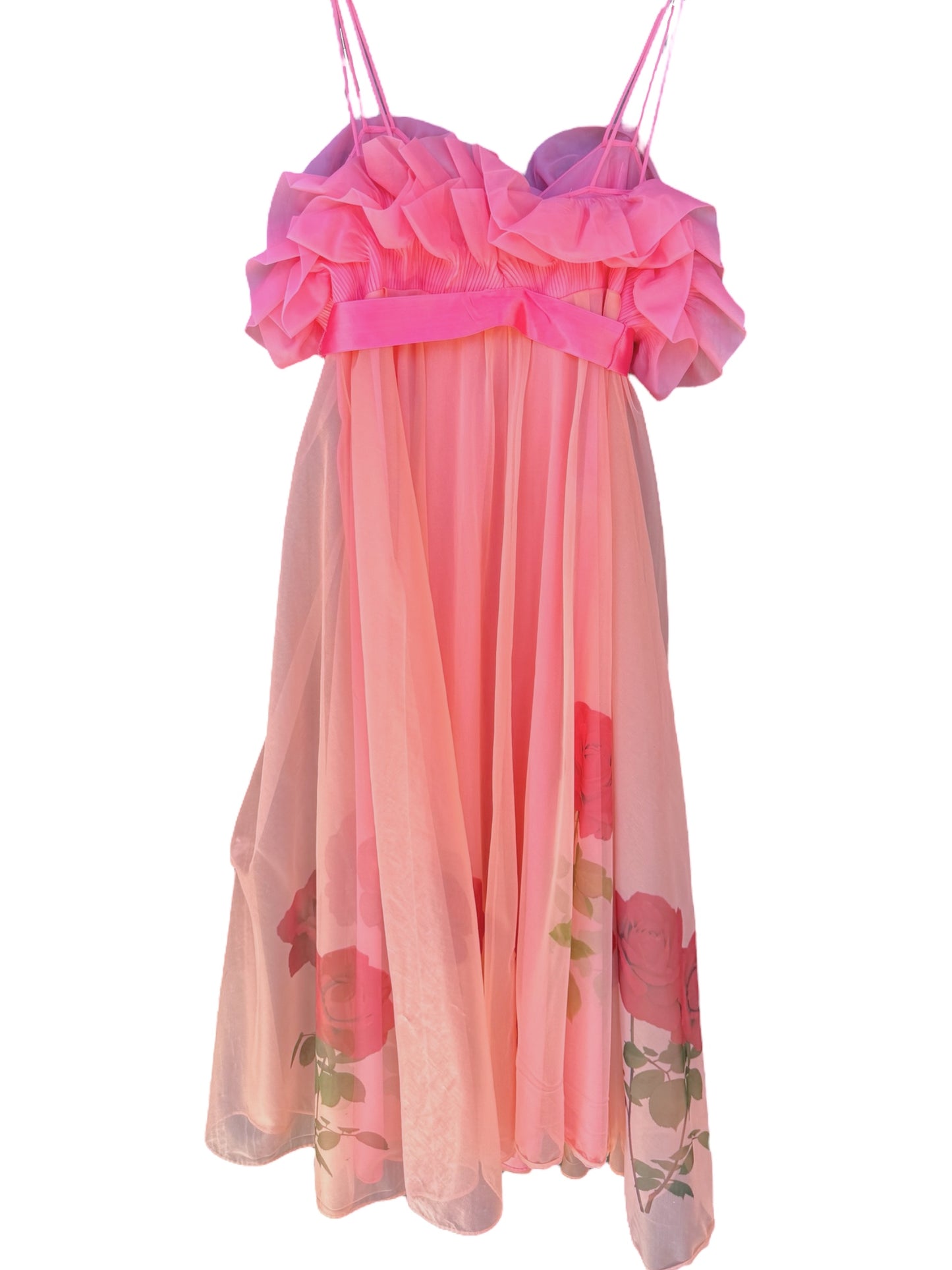 ROSE PINK RUFFLE DRESS - S