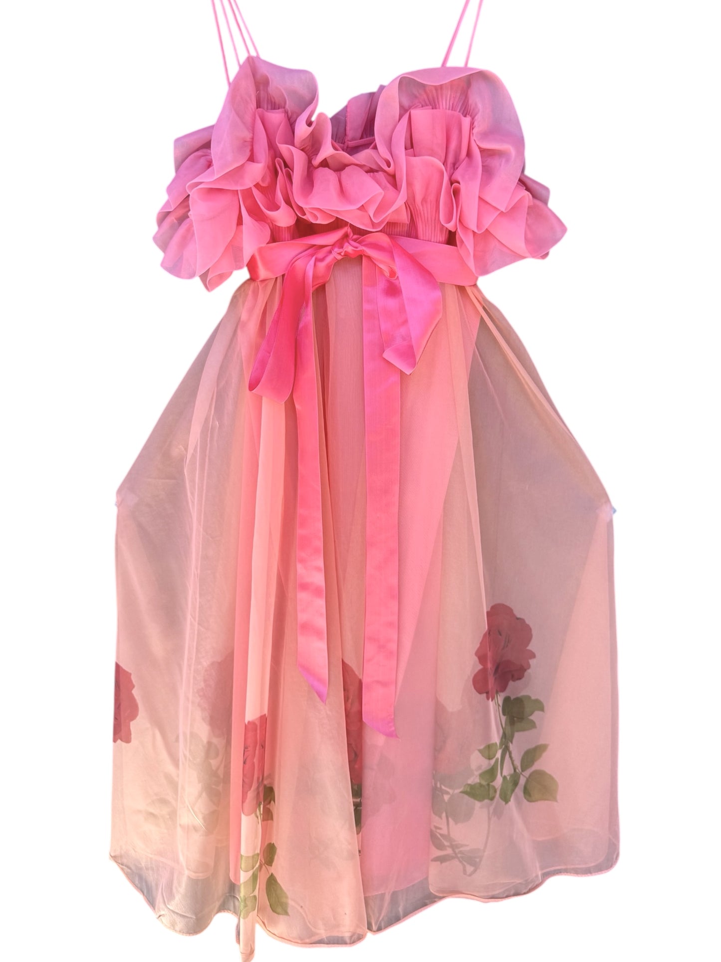 ROSE PINK RUFFLE DRESS - S