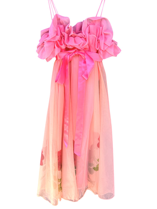 ROSE PINK RUFFLE DRESS - S