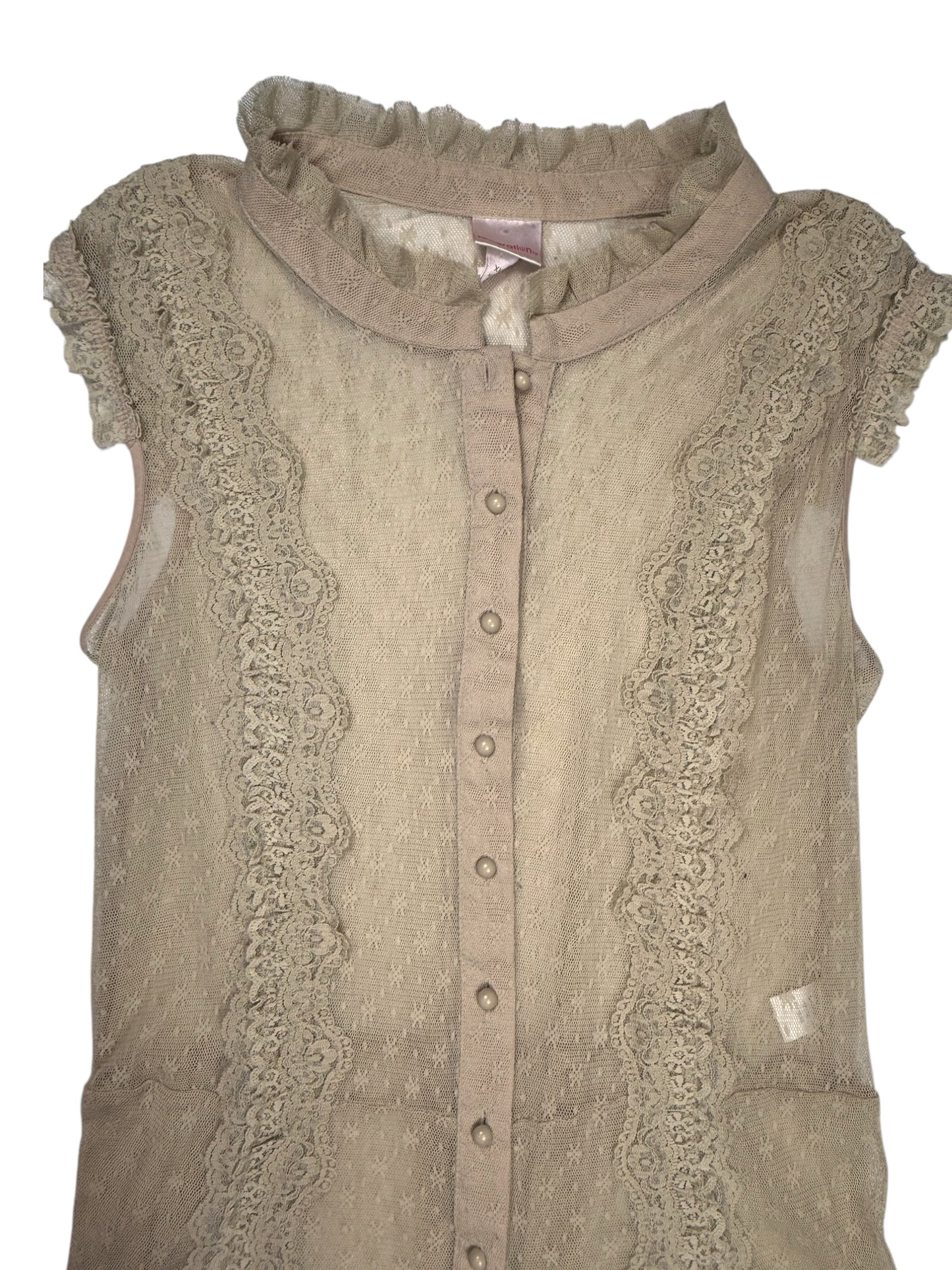 VINTAGE TAN LACE COQUETTE TANK TOP -  2X